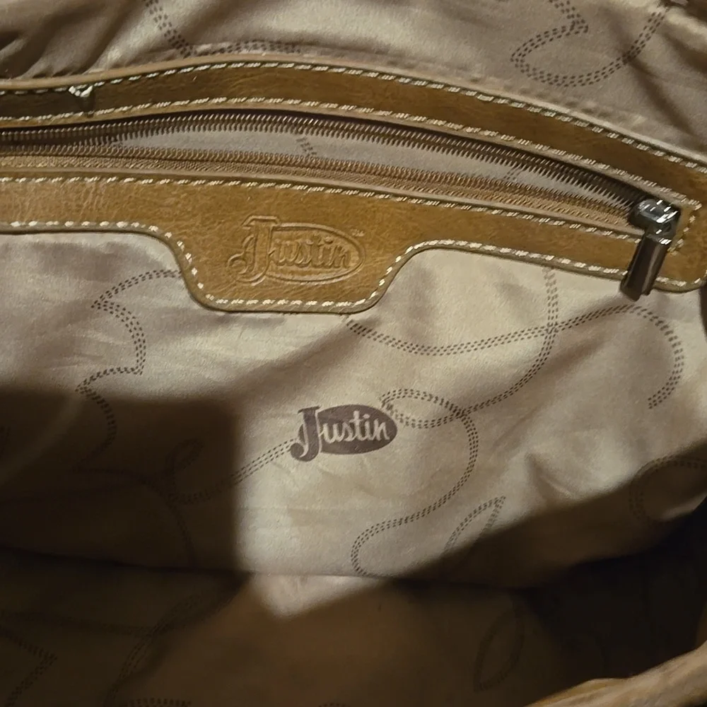 Brown Patterned Women's Bag, Justin, EUC, Leather
